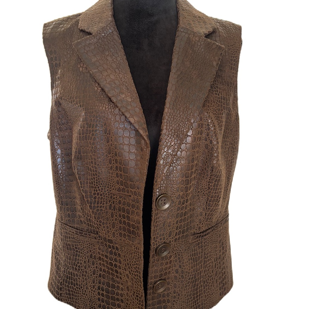 Multiples Crocodile Pattern Brown Vest - image 1